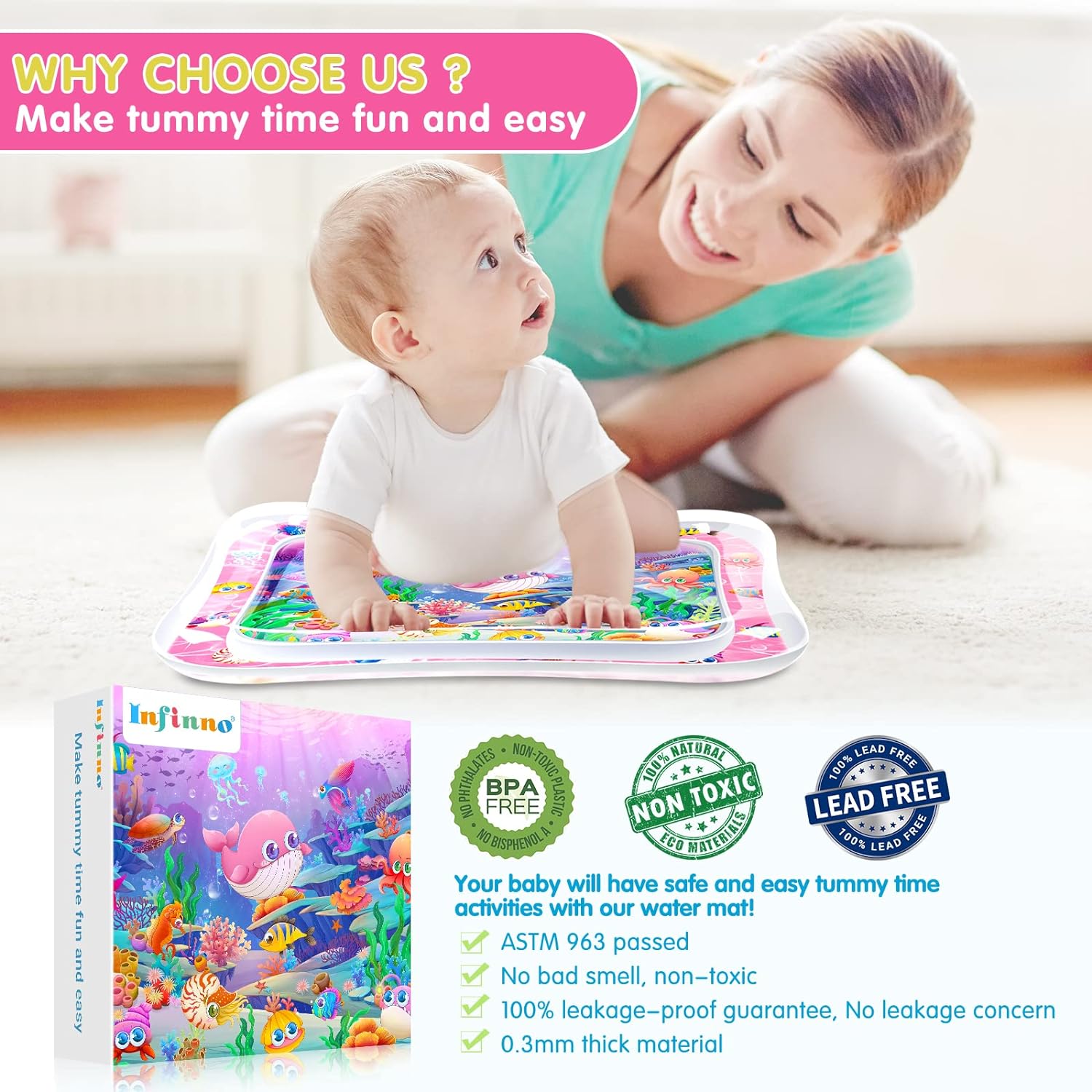 Infinno Inflatable Tummy Time Mat Premium Baby Water Play Mat for Infants and Toddlers Baby Toys for 3 to 24 Months, Strengthen Your Baby's Muscles, Portable - Image 7